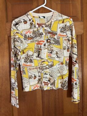 Rare Vintage J.Crew 2000s Ski Cardigan Post Card Scene Merino Wool Size S